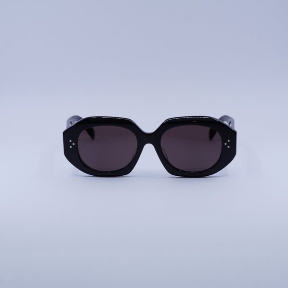 Celine CL40319F 01Y Sunglasses Shiny Black Oval Frame, Violet Lenses - Picture 2 of 9